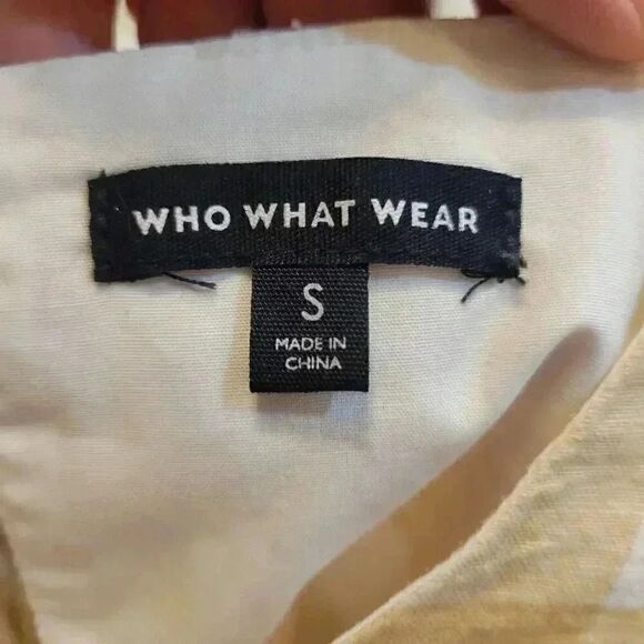 Who What Wear Women's Tan & White Cotton Large Gingham Checked Lined Dress w Ruf - Picture 13 of 14